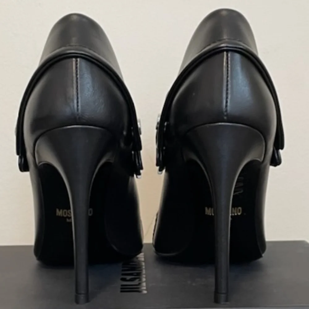 Moschino Biker Nappa Leather Pumps Black Women's size eur 37 or US 7 - Picture 5 of 9